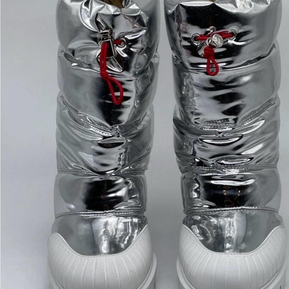 Moon Boot Silver and White Boots with Red Soles